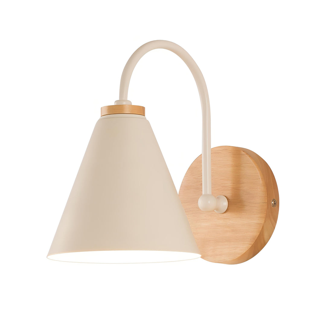 Kenji - Wooden Modern Curved Arm Down Shade Wall Light