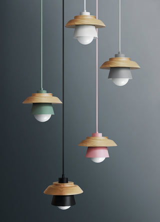 Reign - Nordic Wood Hanging Round Coloured Shade Pendant Ceiling Light