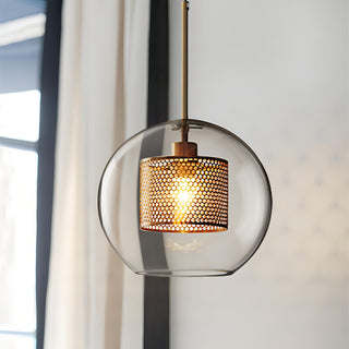 Koen - Round Glass Metal Mesh Caged Bulb Hanging Pendant Ceiling Light