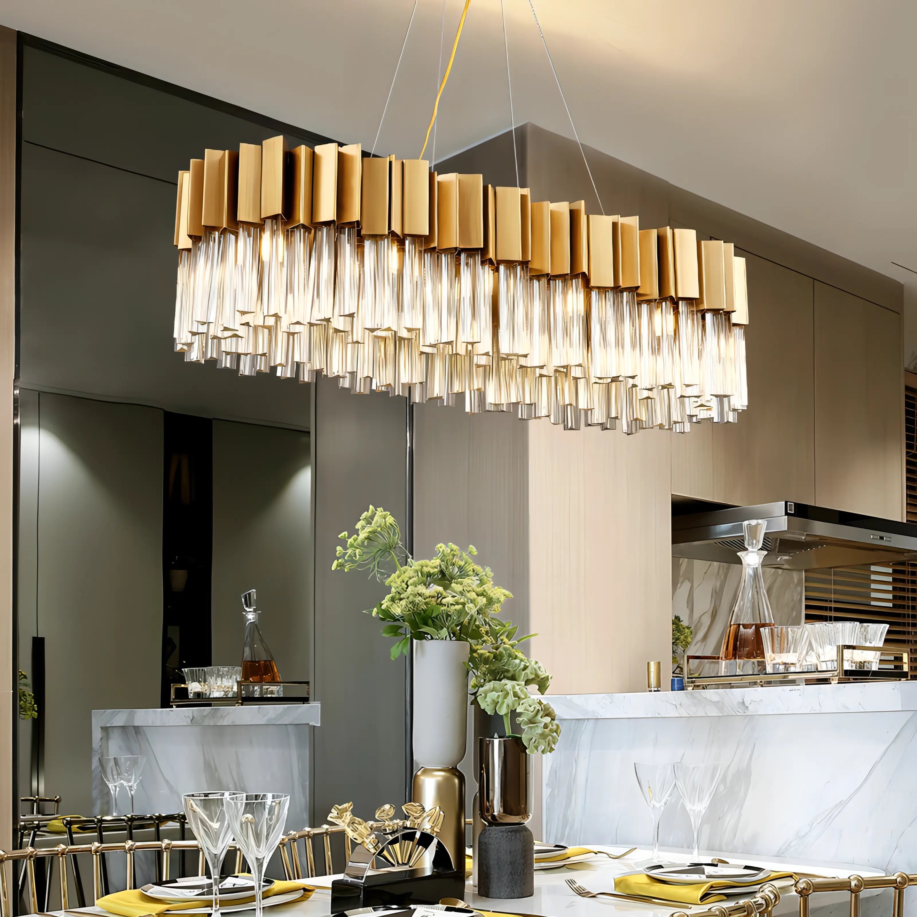 Aileen - Modern Gold Stainless Steel Crystal Round Chandelier