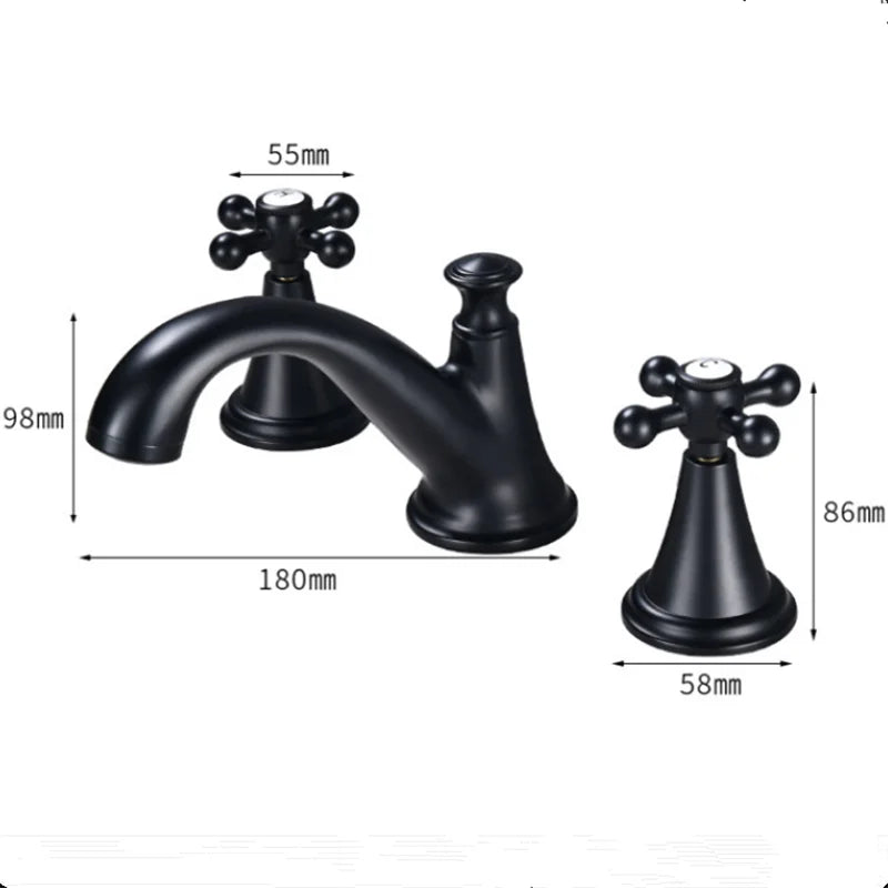 Tehya - Retro Modern Black Brass Dual Handle Mixer Basin Tap