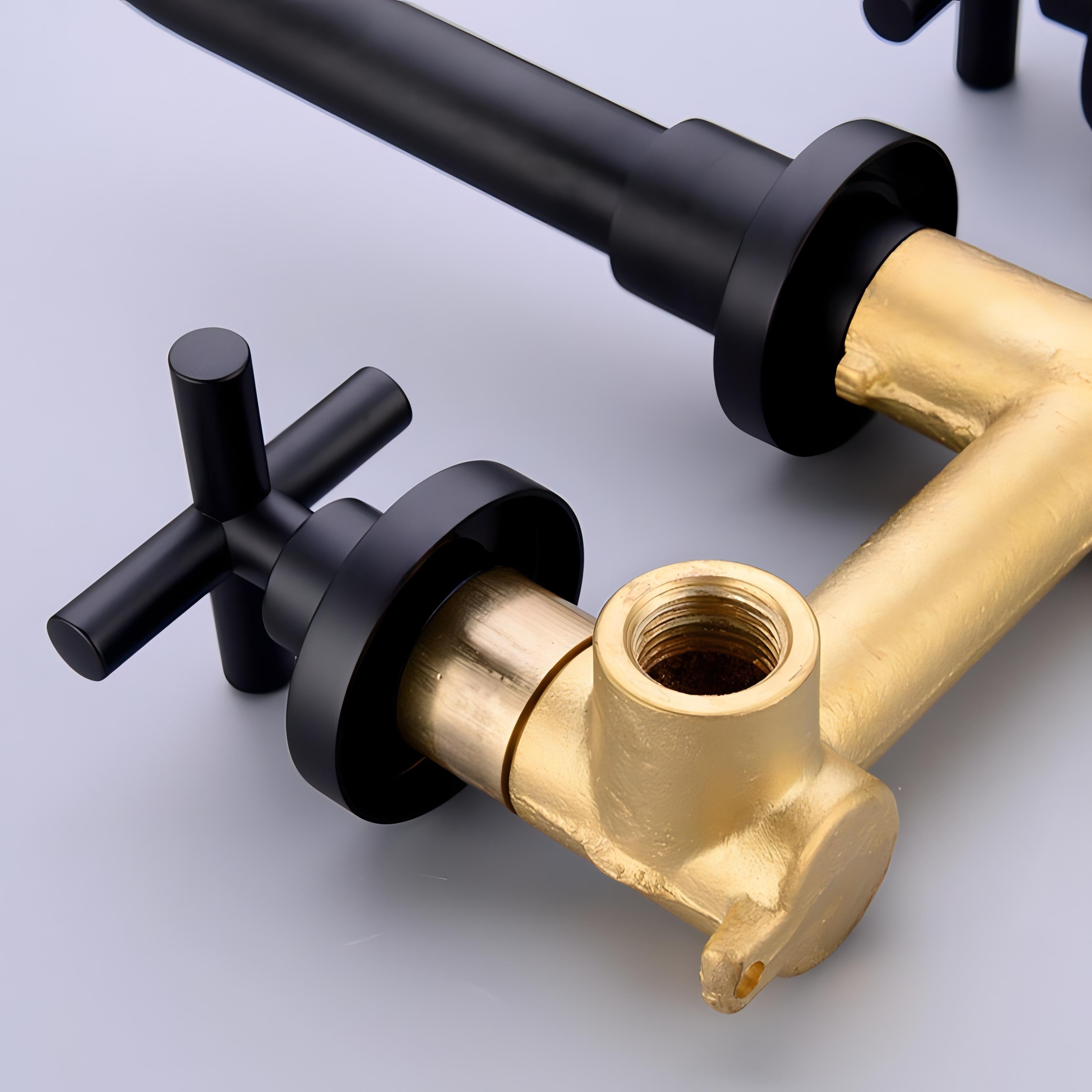 Turner - Modern Brass Double Handle Wall Mounted Basin Tap