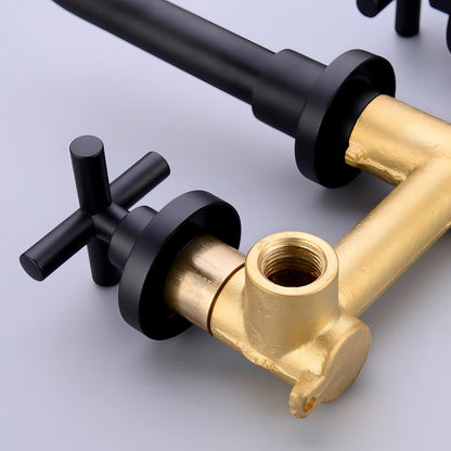 Turner - Modern Brass Double Handle Wall Mounted Basin Tap