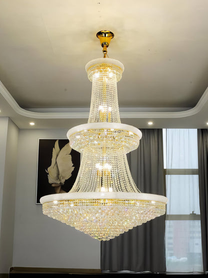Zaiden - Three Tier Gold Hanging Round Crystal Chandelier