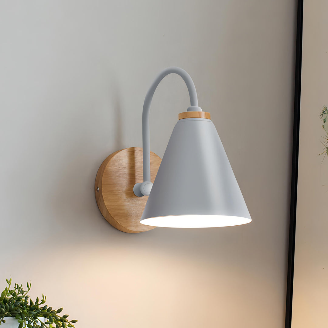 Kenji - Wooden Modern Curved Arm Down Shade Wall Light