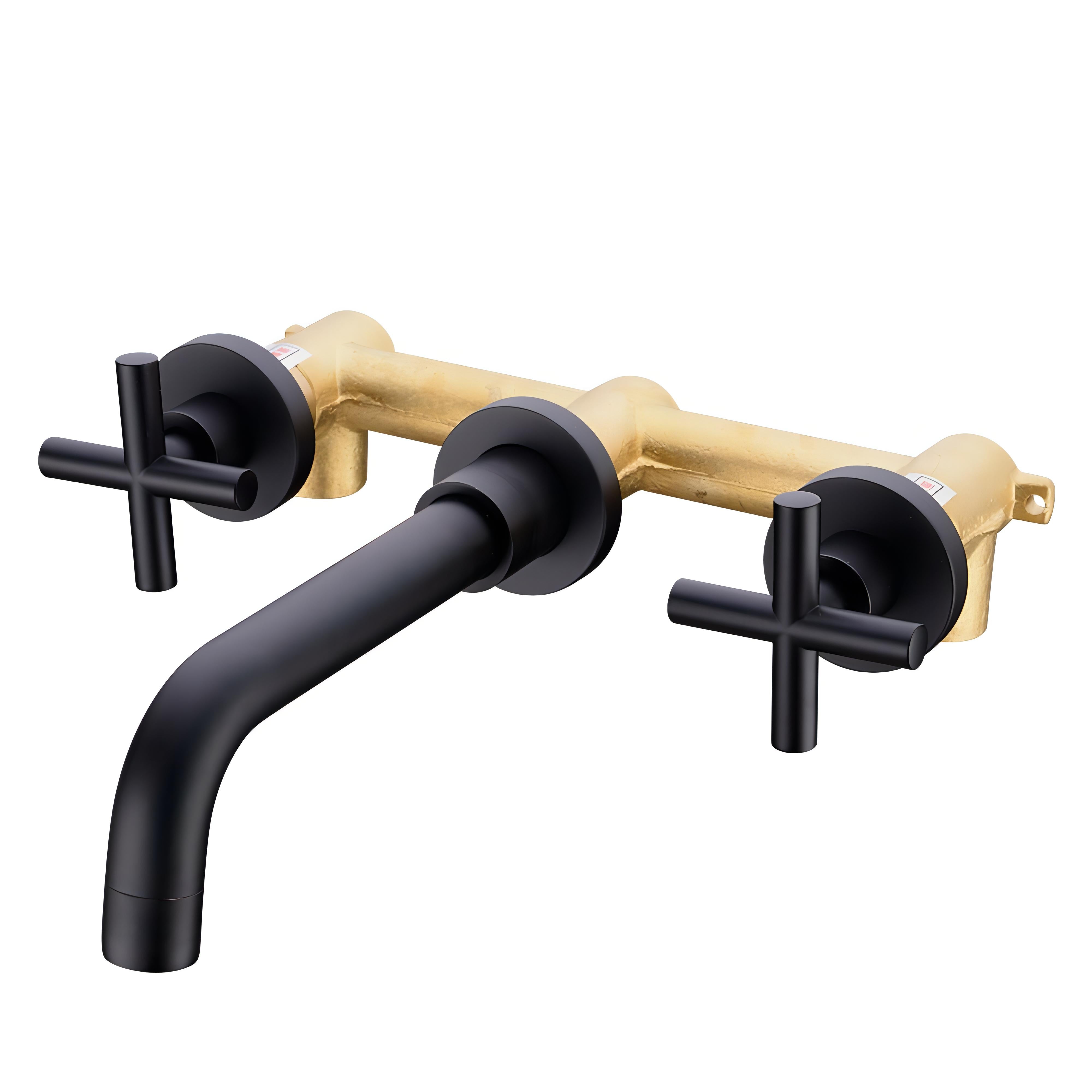 Turner - Modern Brass Double Handle Wall Mounted Basin Tap