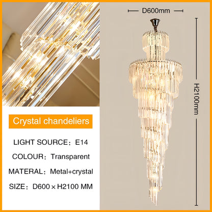 Darius - Long Crystal Tiered Fixed Hanging Ceiling Light Chandelier