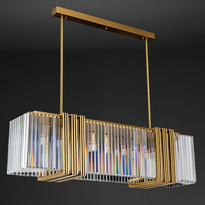 Rozalee - Modern Gold Rectangle Glass Crystal Hanging Ceiling Chandelier