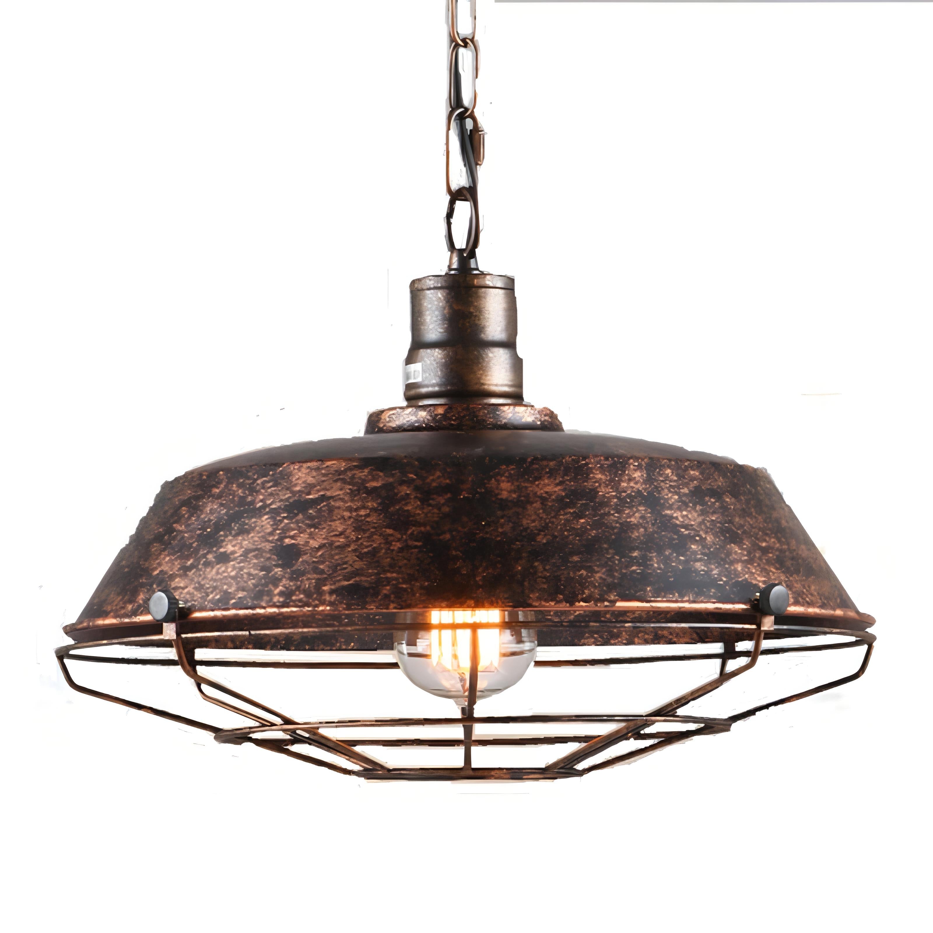 Briggs - Vintage Rustic Hanging Round Caged Pendant Ceiling Light