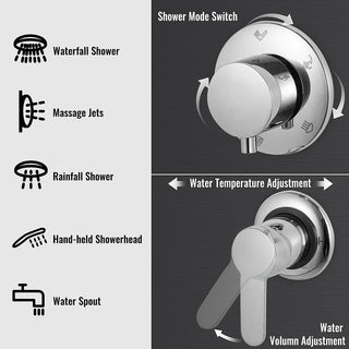 Whitley - Wall Mounted LED Light Shower Panel System Set Waterfall Head With Massage Jets