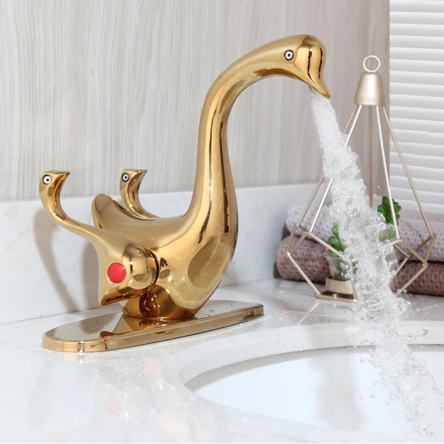 Sierra - Elegant Gold Swan Neck Bathroom Tap with Dual Handles