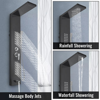 Whitley - Wall Mounted LED Light Shower Panel System Set Waterfall Head With Massage Jets