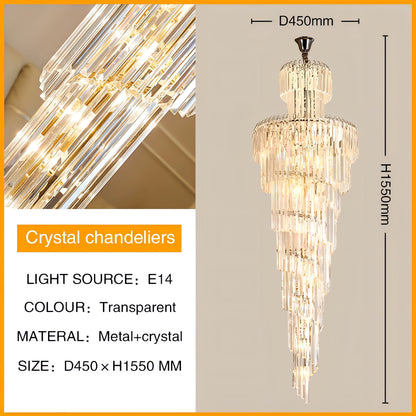 Darius - Long Crystal Tiered Fixed Hanging Ceiling Light Chandelier