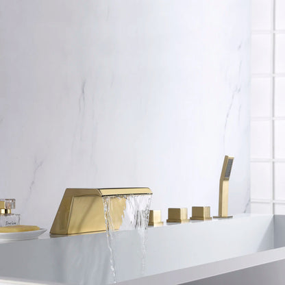 Chisholm - Modern Brass Waterfall Bathtub Tap Set with Pull Out Shower