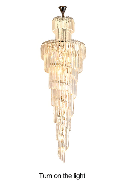 Darius - Long Crystal Tiered Fixed Hanging Ceiling Light Chandelier