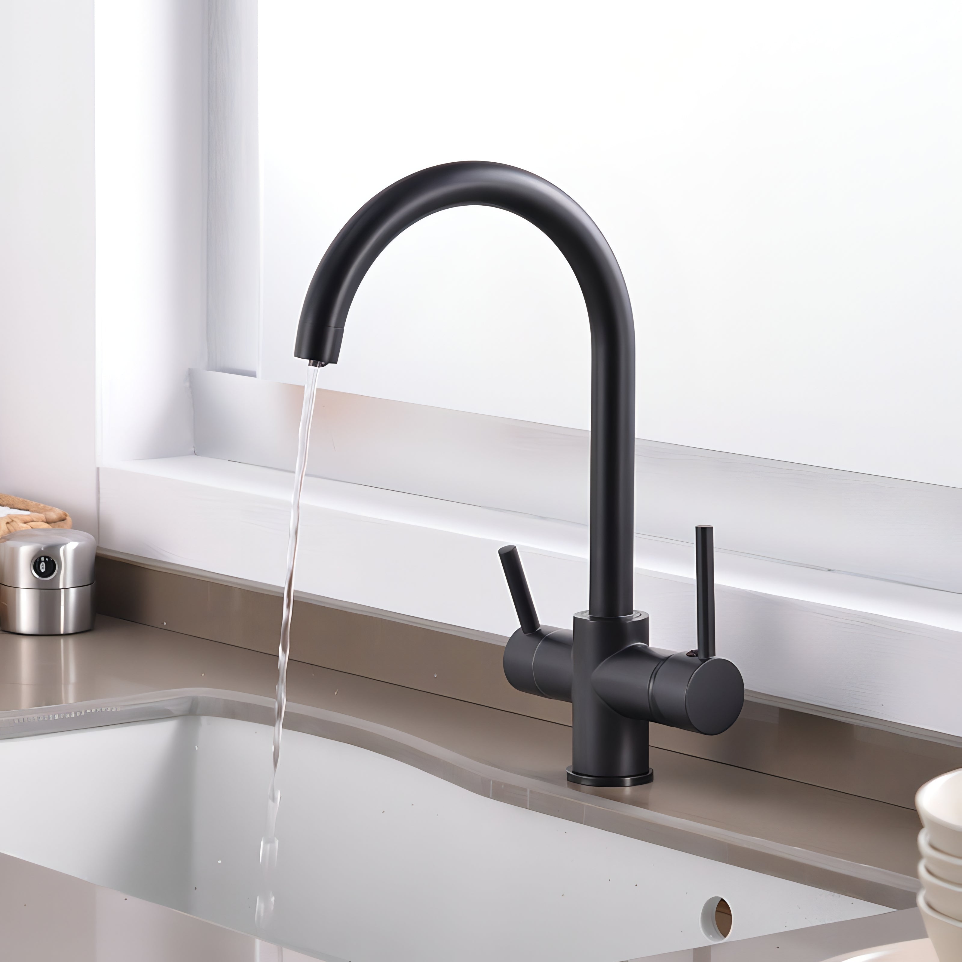 Leonidas - Deck Mounted Hot/Cold Mixer Dual Handle Tap
