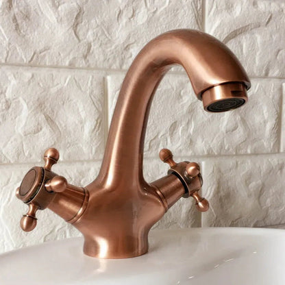 Prince - Vintage Style Copper Finish Gooseneck Basin Tap with Cross Handles
