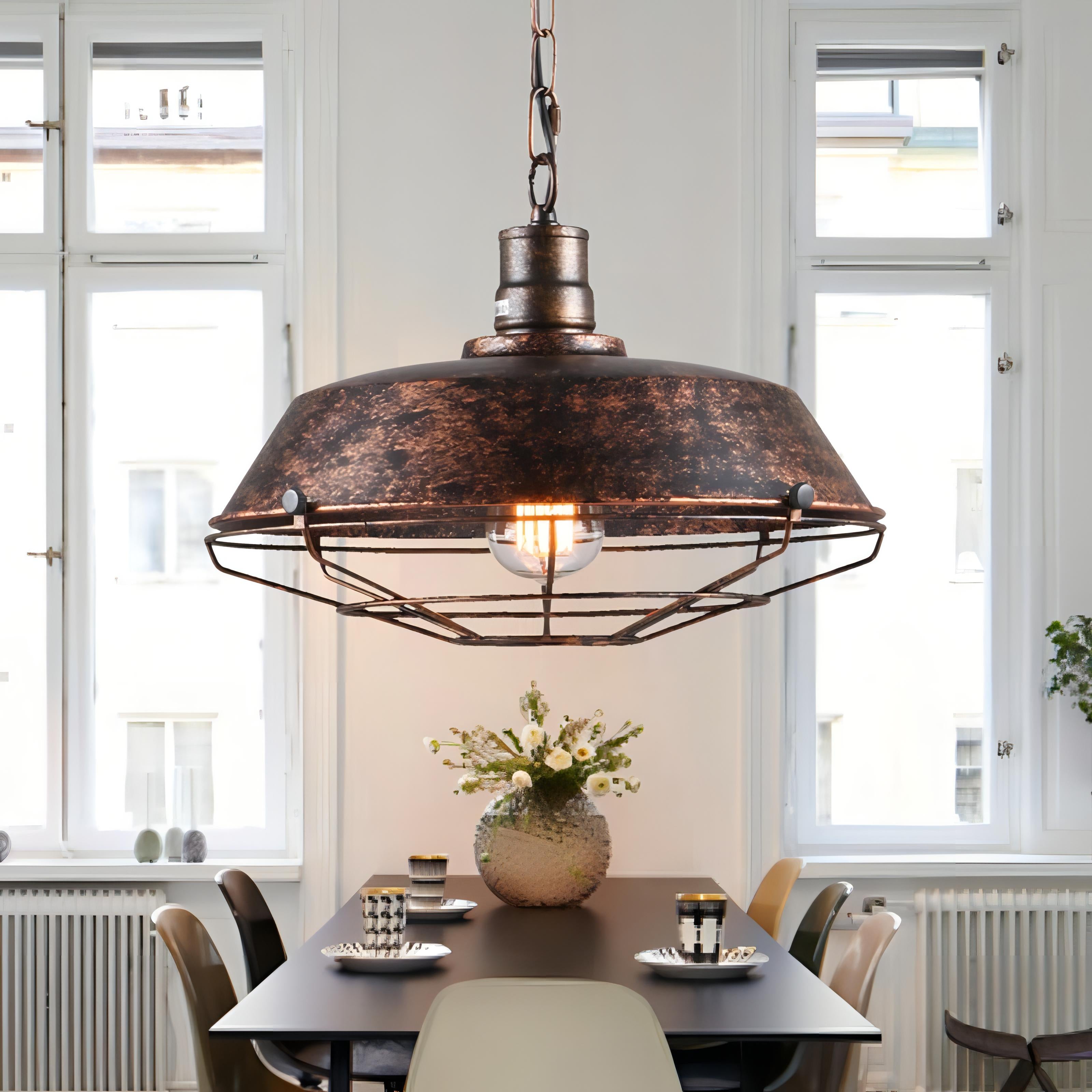 Briggs - Vintage Rustic Hanging Round Caged Pendant Ceiling Light