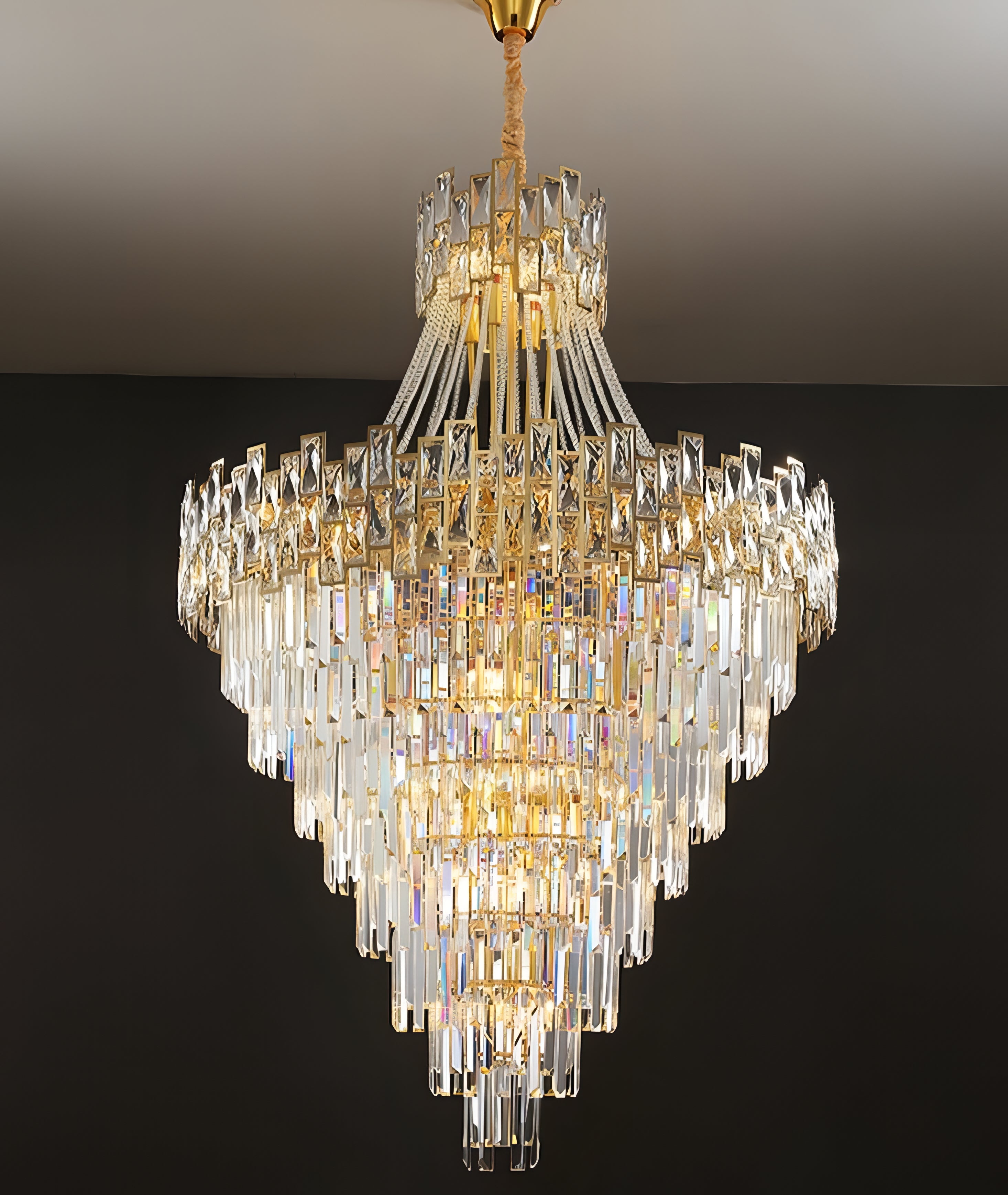 Harlan - Patterned Glass Round Gold Tiered Ceiling Light Chandelier