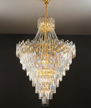 Harlan - Patterned Glass Round Gold Tiered Ceiling Light Chandelier