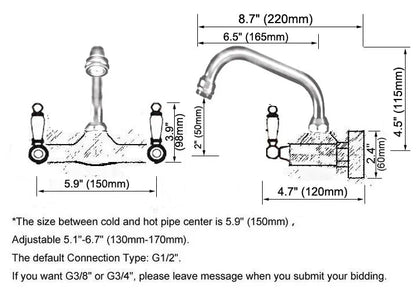 Ferris - Ceramic Dual Handle Wall Mixer Kitchen Tap
