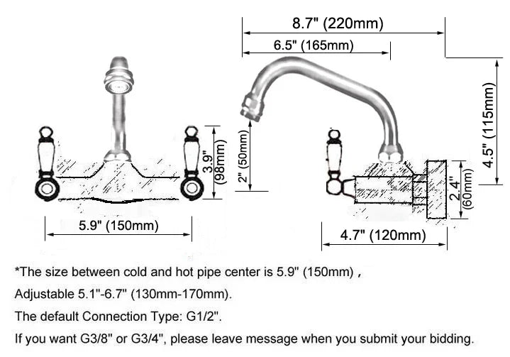 Ferris - Ceramic Dual Handle Wall Mixer Kitchen Tap