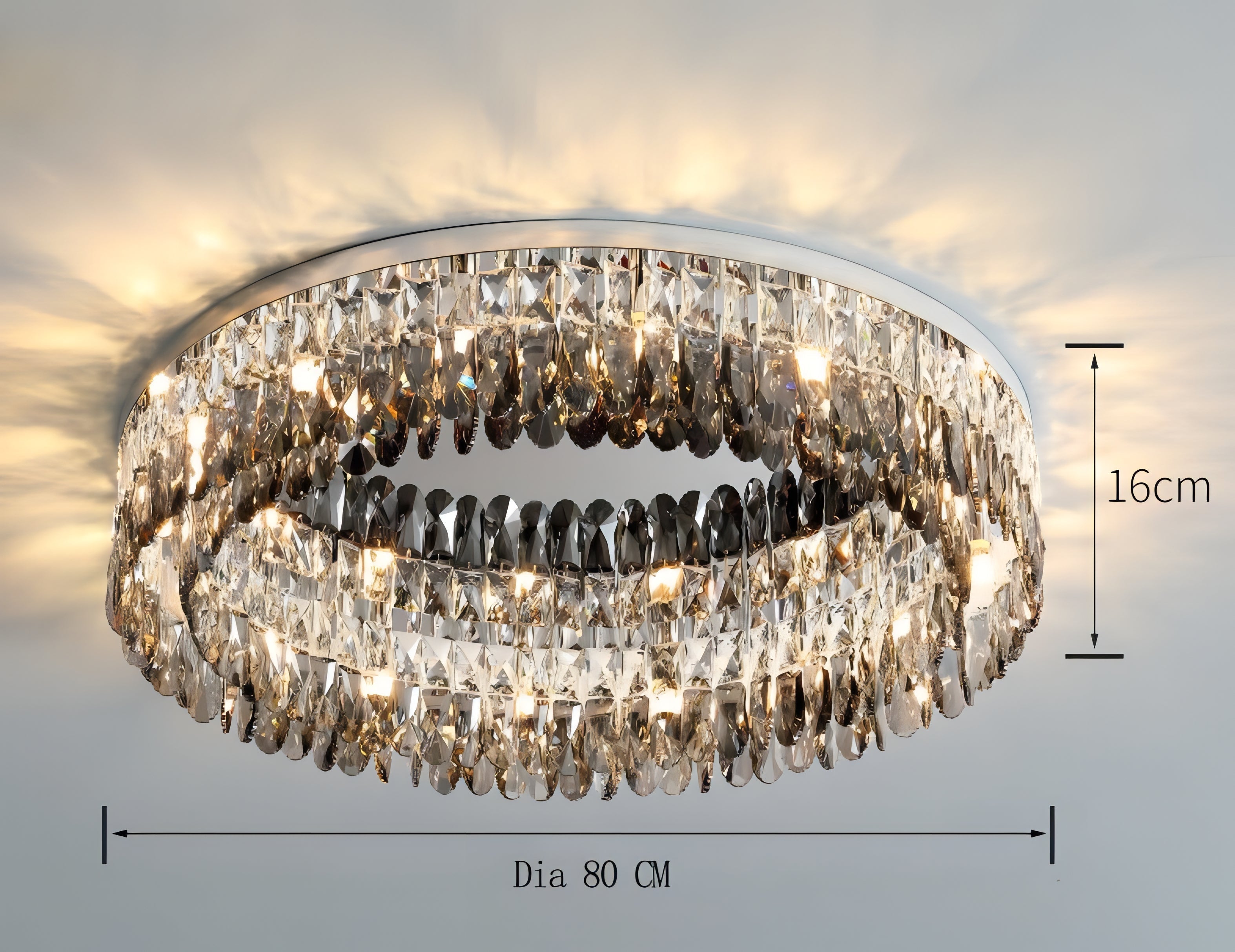 Ander - Silver Round Coloured Hanging Glass Recessed Ceiling Light Chandelier