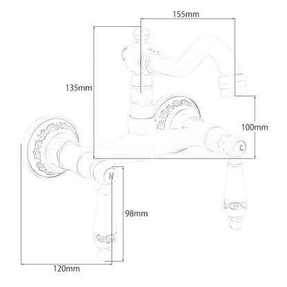 Herrick - Retro Ceramic Double Handle Wall Mounted Mixer Kitchen Tap