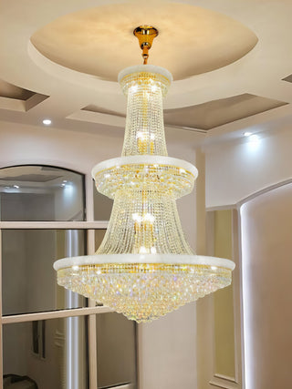 Zaiden - Three Tier Gold Hanging Round Crystal Chandelier