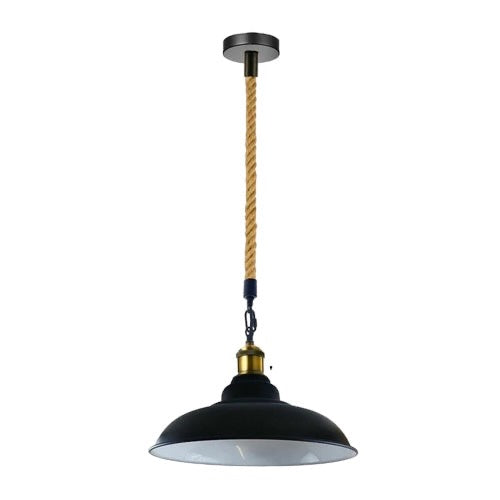 Cantrell - Modern Black Shade Hemp Rope Round Ceiling Pendant Light