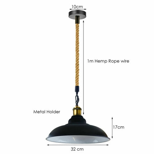 Cantrell - Modern Black Shade Hemp Rope Round Ceiling Pendant Light
