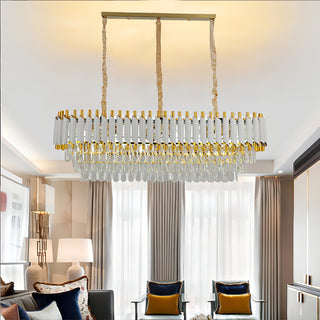 Colby - Rectangle Chain Hanging 3 Teired Gold Ceiling Light Chandelier