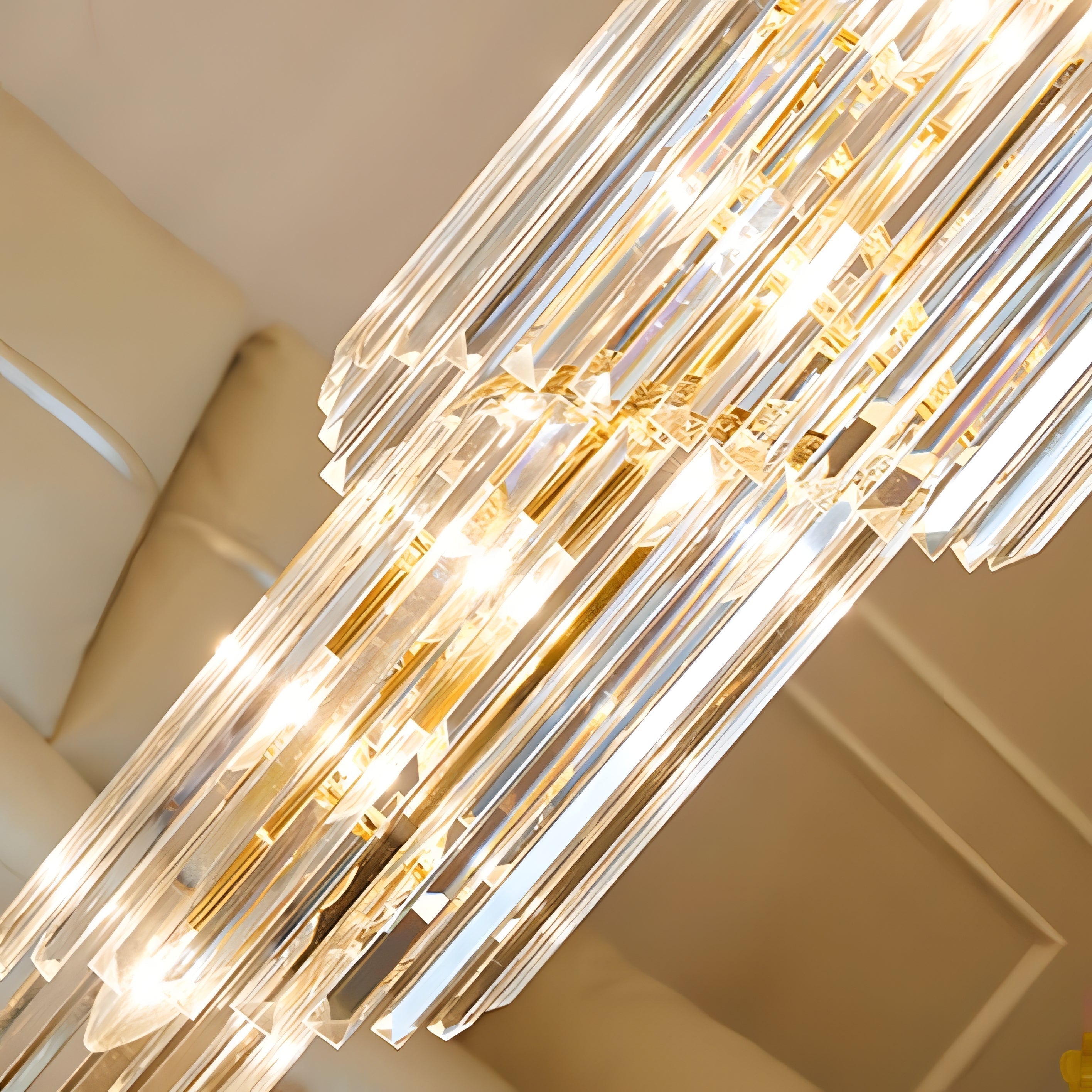 Darius - Long Crystal Tiered Fixed Hanging Ceiling Light Chandelier