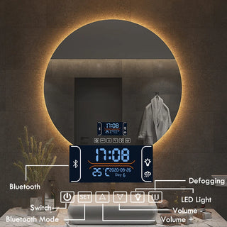Tiphanie - Round Bathroom Mirror with Adjustable Back Light & Bluetooth Speaker