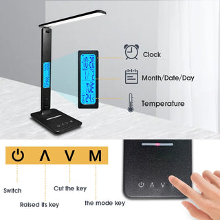 Mancini - 10W QI Wireless Charging LED Desk Light With Calendar Temperature Alarm Clock