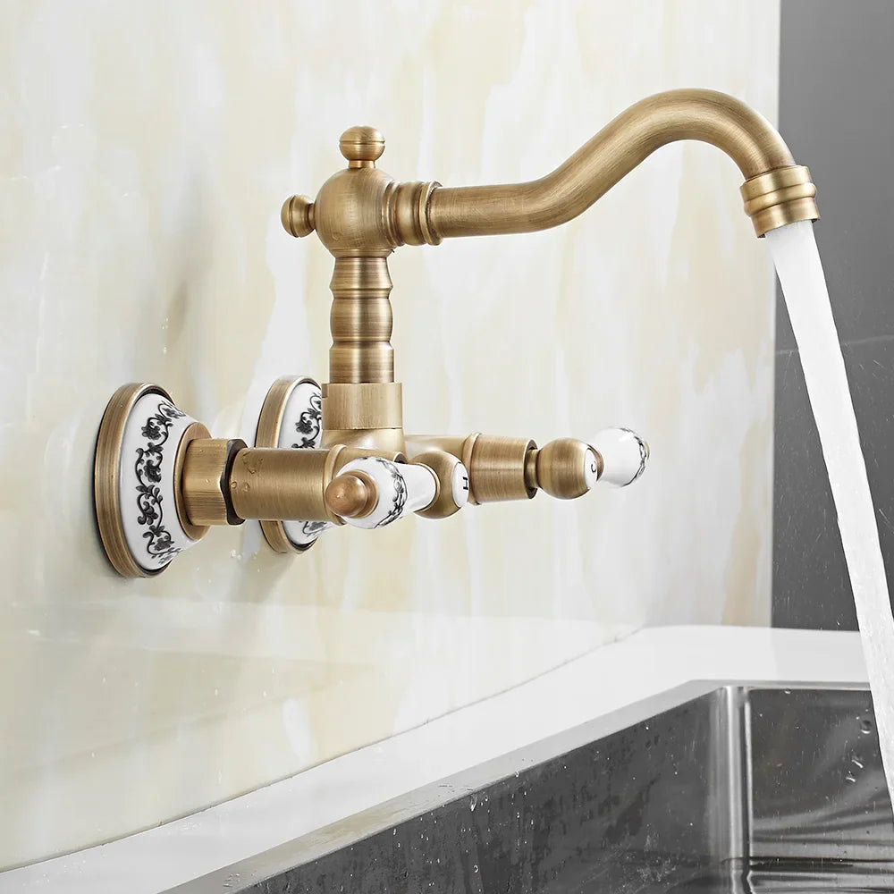 Herrick - Retro Ceramic Double Handle Wall Mounted Mixer Kitchen Tap