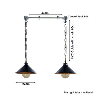 Whita - Industrial Metal Pipe Double Hanging Shade Ceiling Light