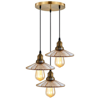 Chung - 3 Head HangingRound Gold Patterned Glass Ceiling Light