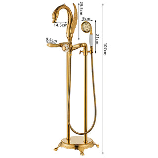 Wilburn - Freestanding Floor Gold Swan Bathtub Tap with Handheld Shower
