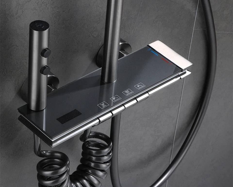 Desantis - Modern LED Rainfall Shower System with Temperature Display and Four Functions