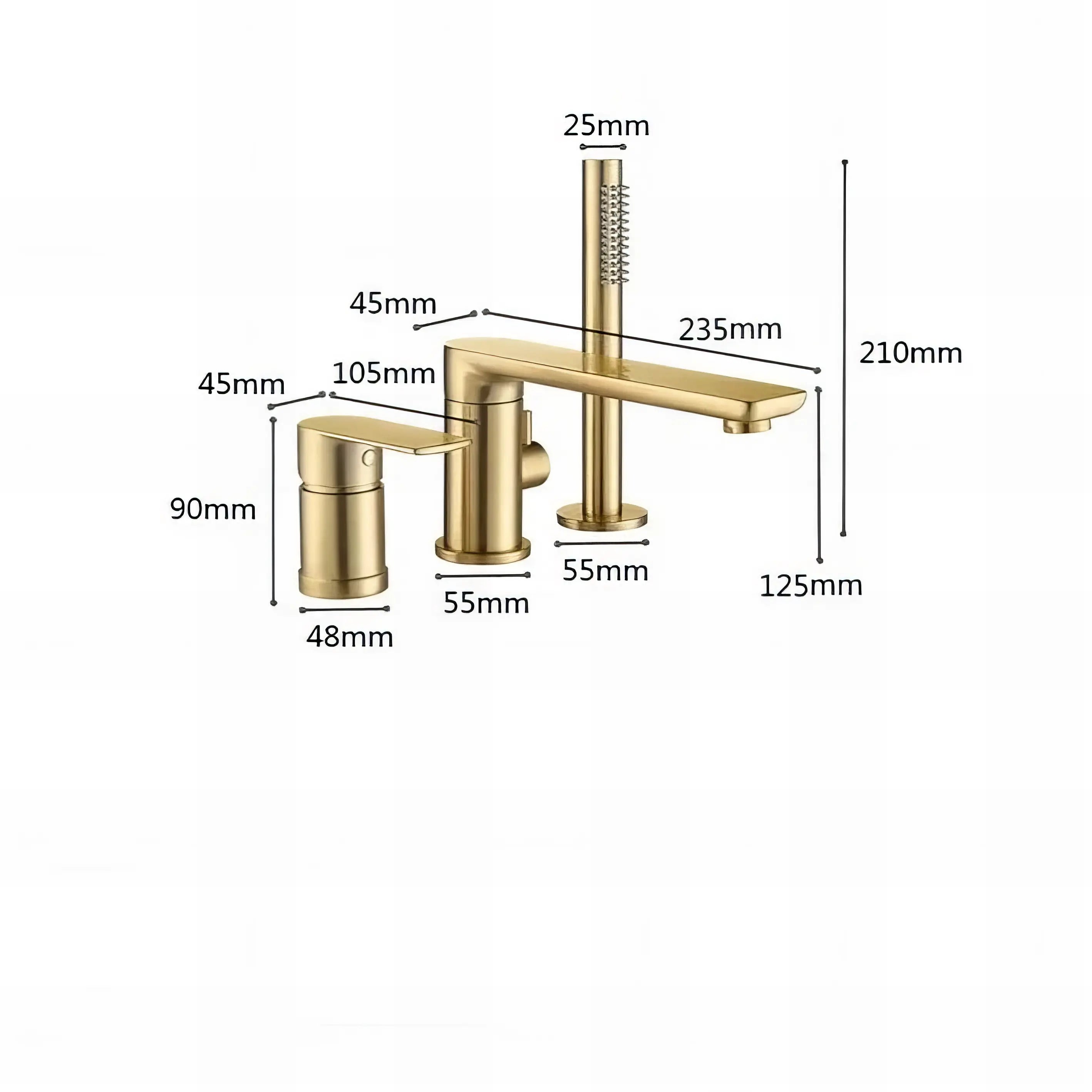 Chaim - Modern 3 Piece Single Lever Mixer Bathtub Tap Set with Pull Out Show Spray