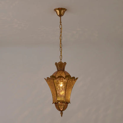 Mauro - Vintage Perforated Gold Lantern Hanging Pendant Ceiling Light