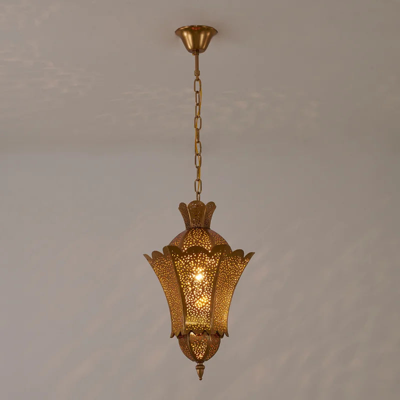 Mauro - Vintage Perforated Gold Lantern Hanging Pendant Ceiling Light