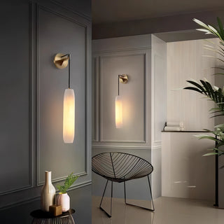 Addison - Modern Cylindrical Marble Hanging Shade Gold Canopy Wall Light