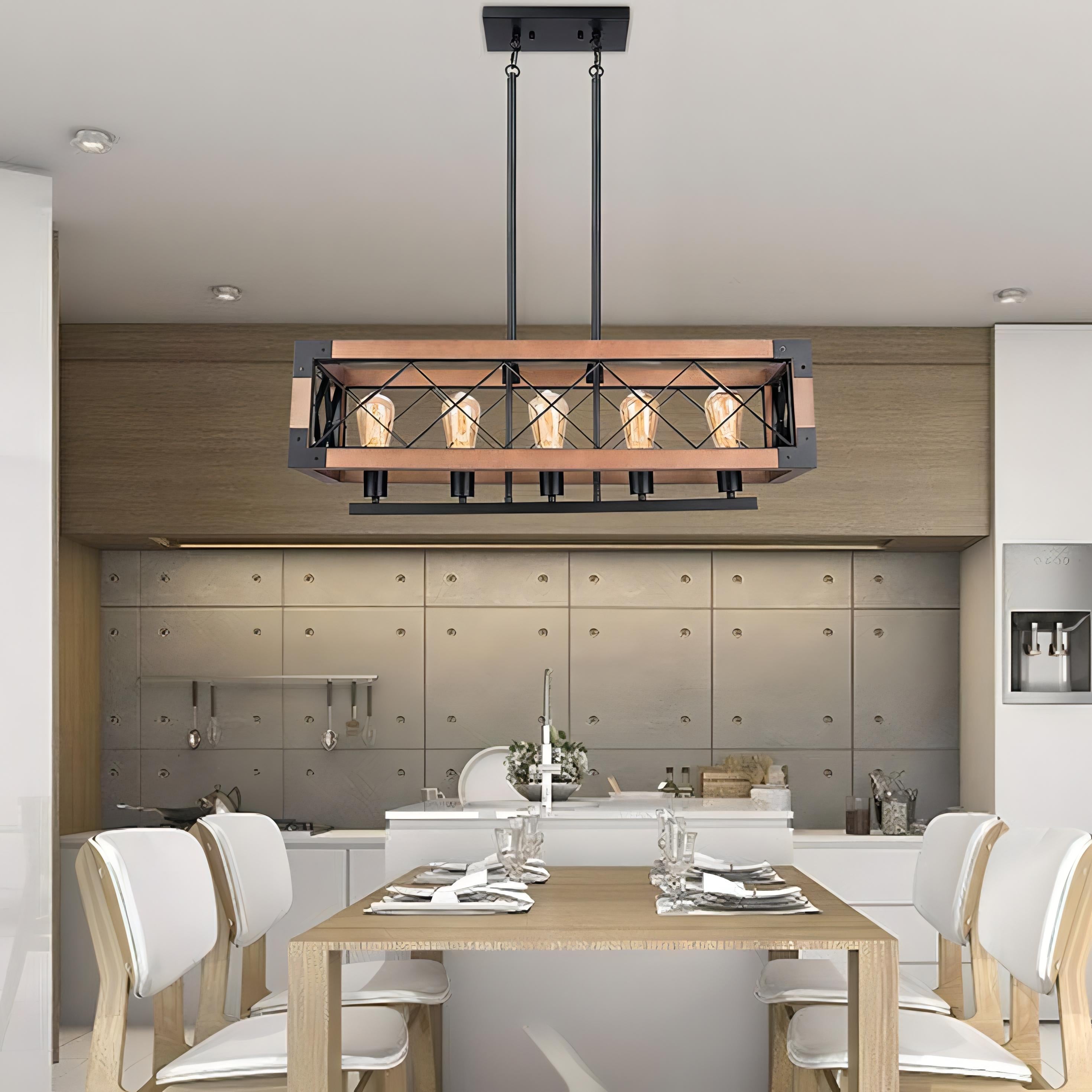 Leylani - Retro Industrial Cage Wood Ceiling Light