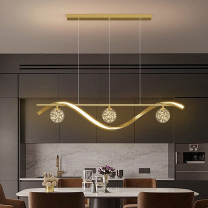 Hanjna - Modern Gold Wave Multi Ball Cord Ceiling Light Chandelier