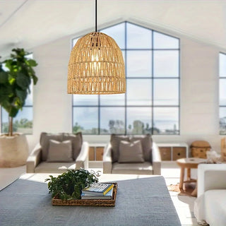 Cecilio - Bamboo Weaving Perforated Dome Hanging Pendant Ceiling Light