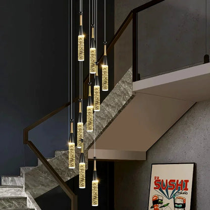 Matthew - Modern Hanging Black & Gold Teardrop Tube Sparkle Chandelier