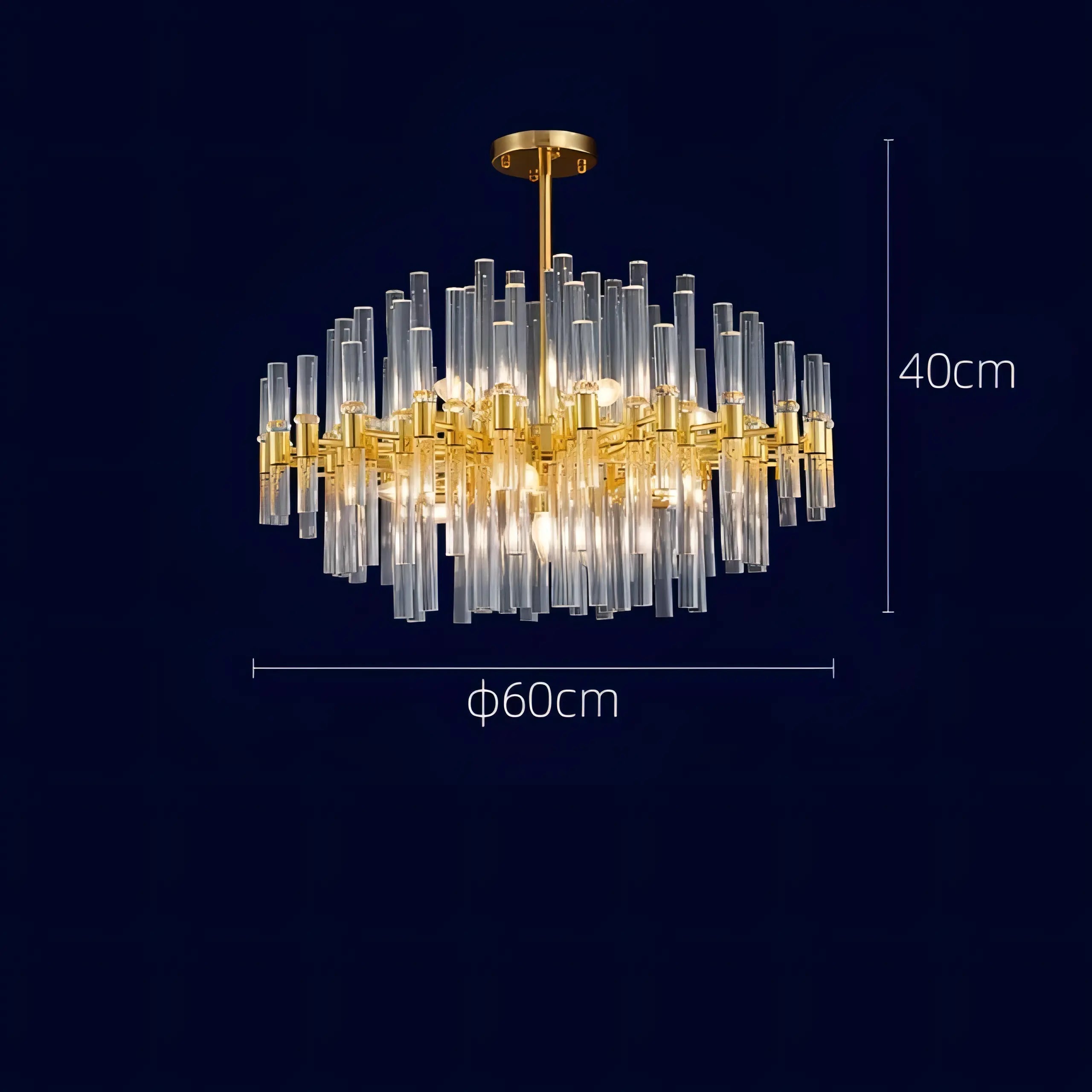 Sofia - Glass Crystal Tubes Round Gold Ceiling Chandelier