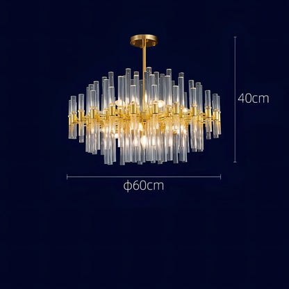 Sofia - Glass Crystal Tubes Round Gold Ceiling Chandelier